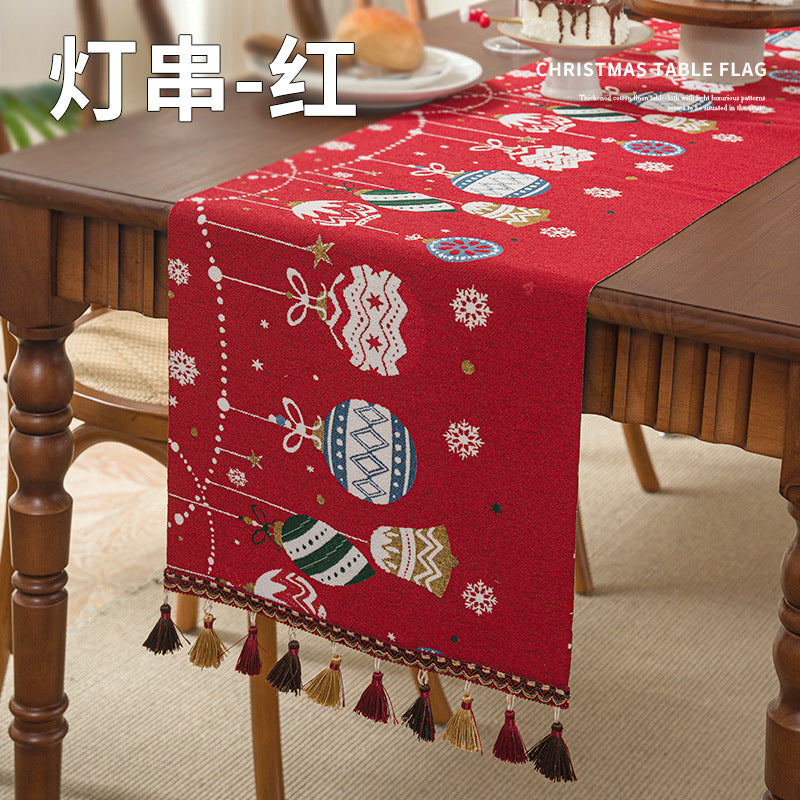 Wholesale Christmas floral woven table runner with pendant